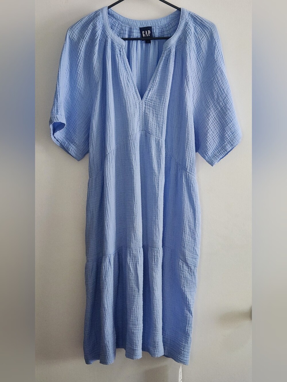 Gap Gauze DressRelaxed Fit Soft Blue Cotton Tiered Dress New With Tags Size L